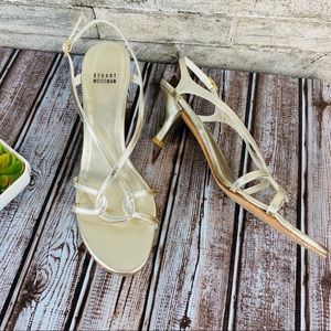 Stuart Weitzman Gold Reversal Curvy Kitten Heel
